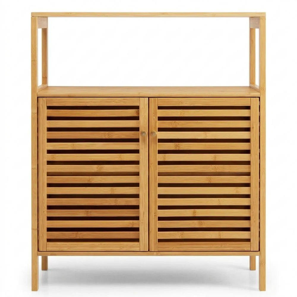 Badezimmerschrank mit Lamellentüren und Regal für vielseitige Aufbewahrung