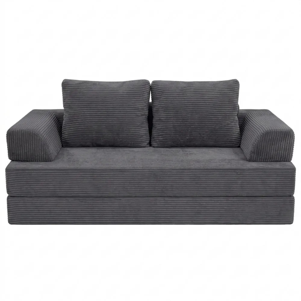 Vielseitiges Schlafsofa aus Cord mit Kissen, Komfort-Matratze für Wohnzimmer & Schlafzimmer, Dunkelgrau