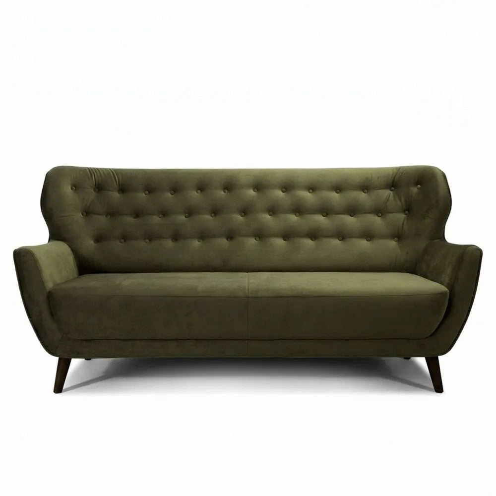 Retro 3-Sitzer-Sofa in Samtoptik, grün