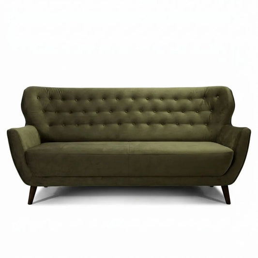 Retro 3-Sitzer-Sofa in Samtoptik, grün