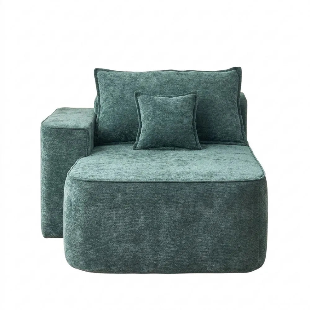 Bequemes Chaiselongue-Schlafsofa in Leinenoptik mit Kissen und Seitentaschen, Grün