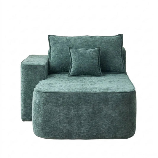 Bequemes Chaiselongue-Schlafsofa in Leinenoptik mit Kissen und Seitentaschen, Grün