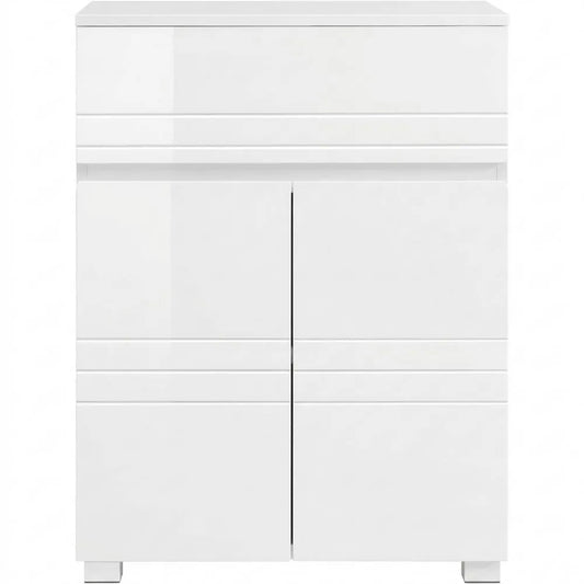 Stand-Badezimmerschrank mit verstellbarem Regal und Schublade, Doppeltür, Weiß, 60 x 30 x 80 cm
