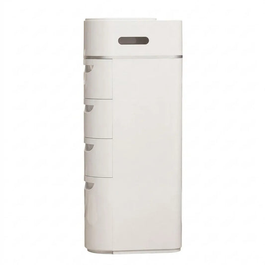 Schmaler Badezimmerschrank mit Rollen und Toilettenpapierhalter