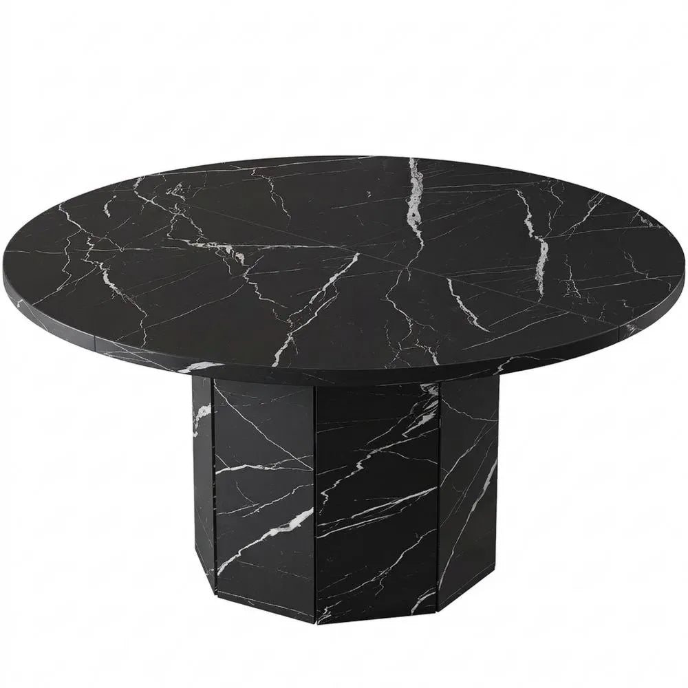 Esszimmertisch in Marmoroptik für 4-6 Personen, modern, schwarz, 120 cm