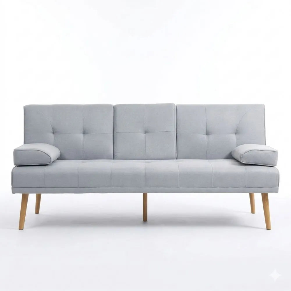 Verstellbares Schlafsofa mit Tisch und Getränkehalter, Leinenoptik, Hellgrau