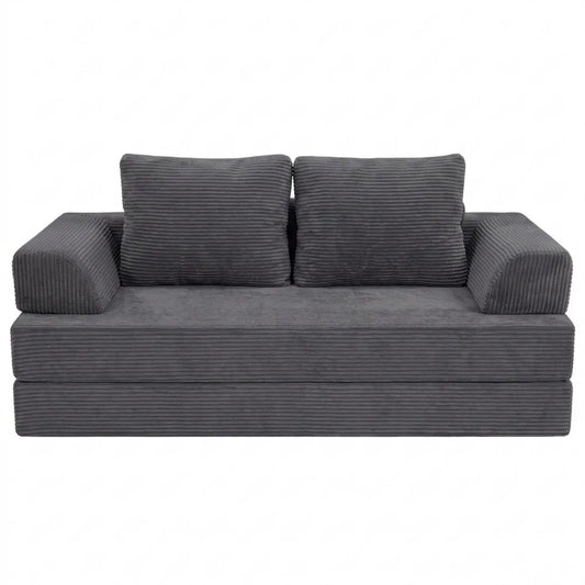 Vielseitiges Schlafsofa aus Cord mit Kissen, Komfort-Matratze für Wohnzimmer & Schlafzimmer, Dunkelgrau