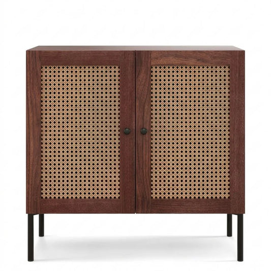 Rattan-Sideboard mit verstellbaren Regalböden, Holz-Kommode mit Türen, Beistellschrank für Küche