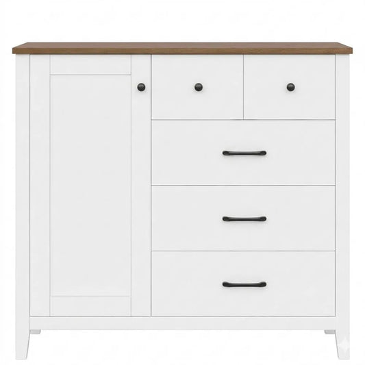 Stauraumschrank für Küche und Wohnbereich, 5 Schubladen, 1 Tür, Holz, 100x94x40 cm