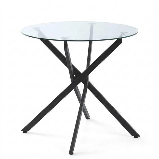 Runder Esstisch für 4 Personen mit Glasplatte und Kreuzbeinen, Ø80 cm, Modernes Design